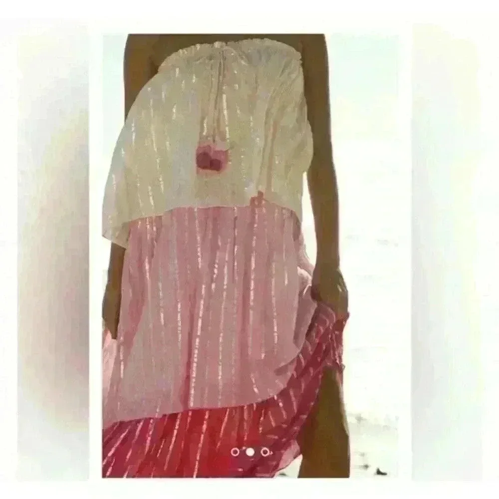 PQ Briar Anthropologie Pink Ombre Tiered Tassel Metallics Coverup Maxi Dress M/L - Picture 2 of 3